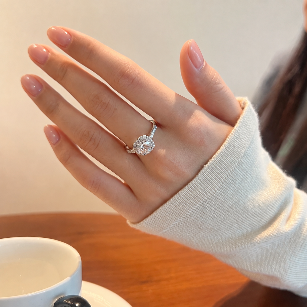 Anillo halo de moissanitas 1,2 ct en plata