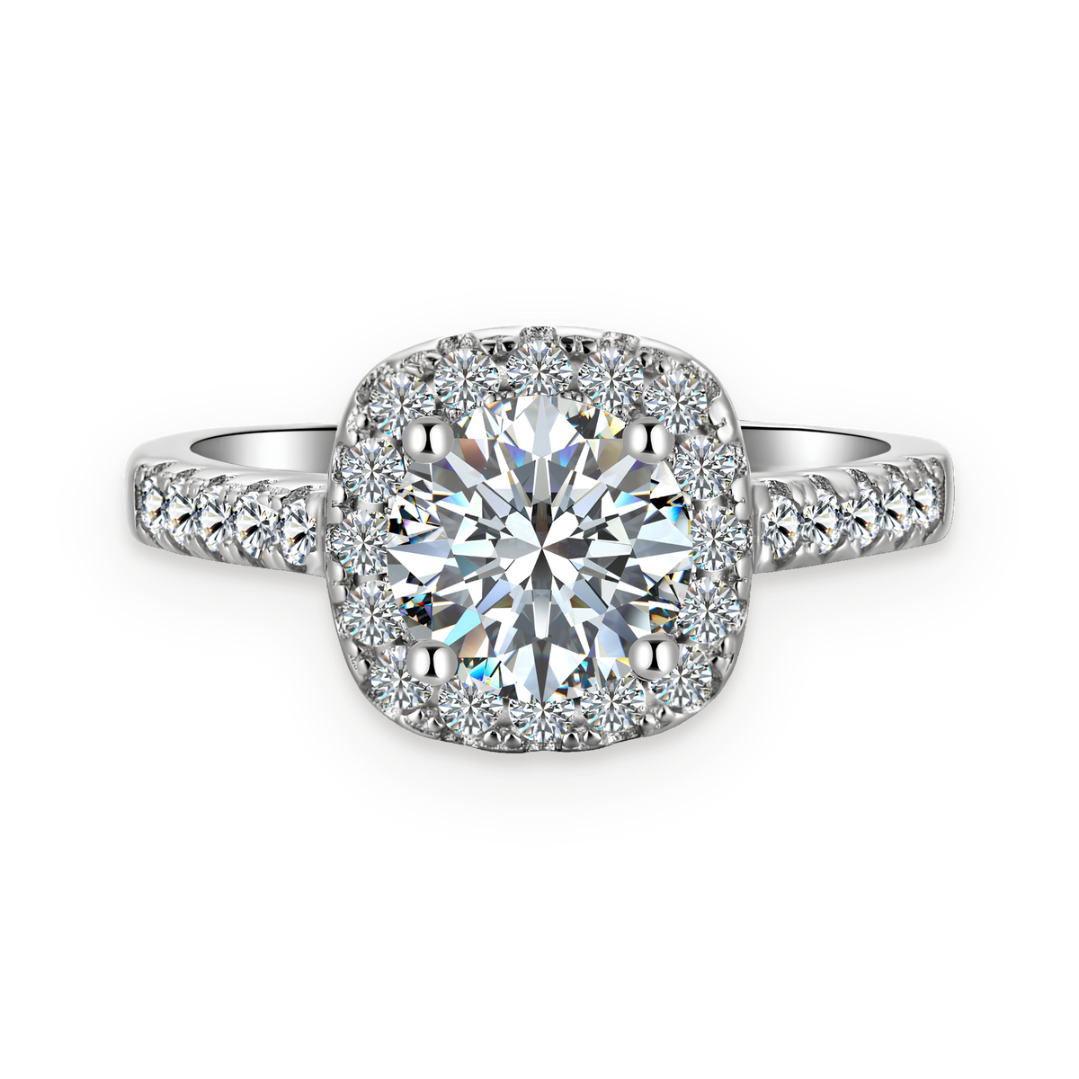 Anillo halo de moissanitas 1,2 ct en plata