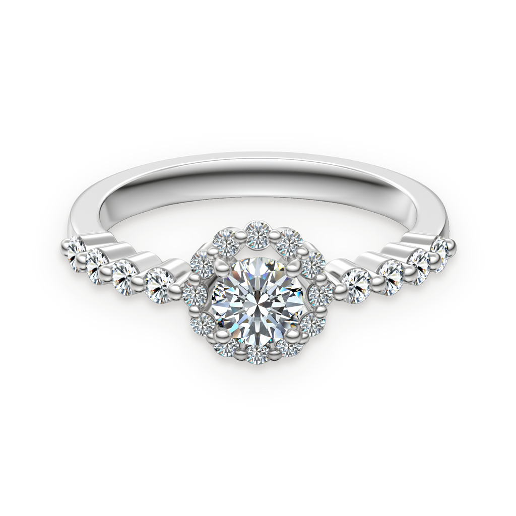 Anillo halo de moissanitas 0,5 ct en plata