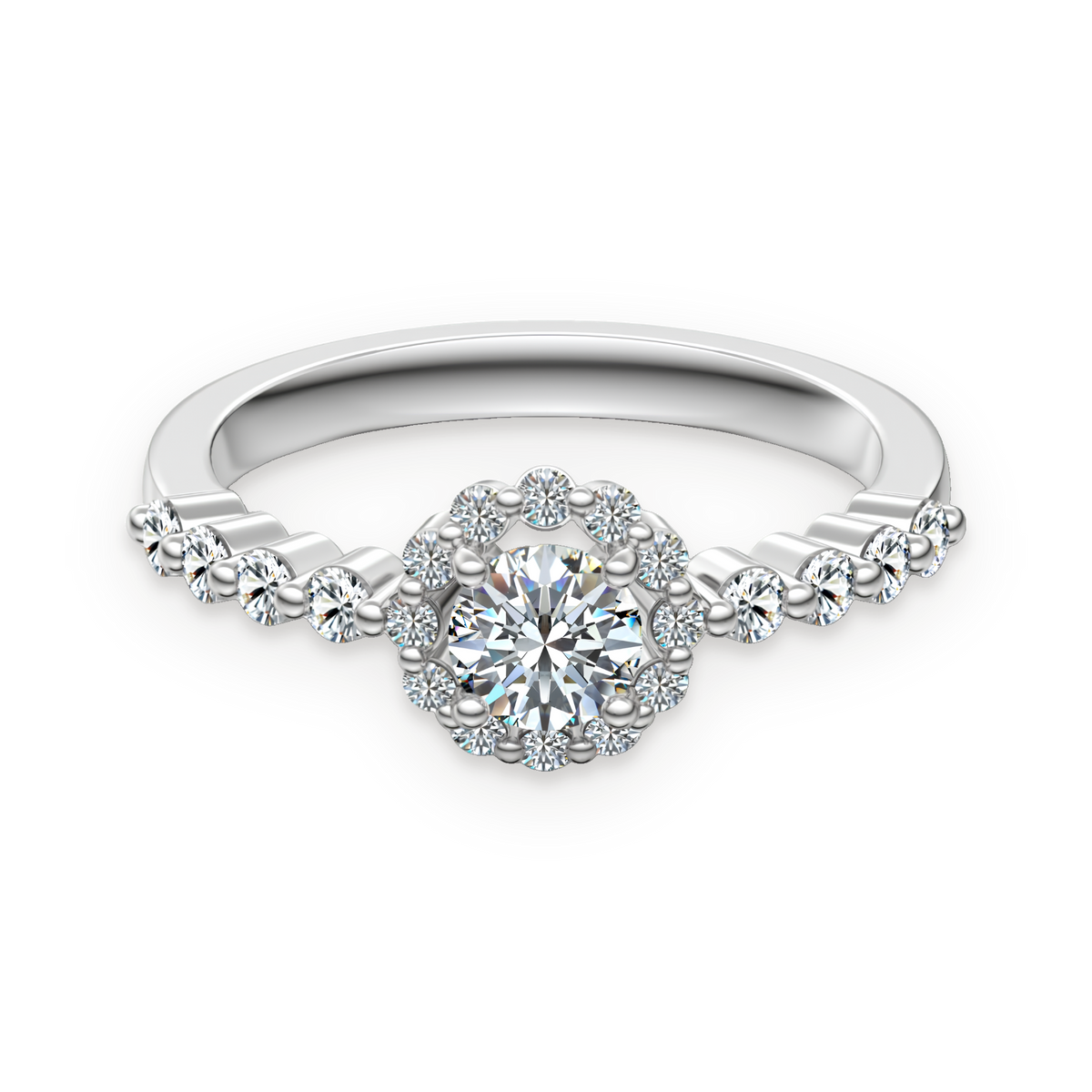 Anillo halo de moissanitas 0,5 ct en plata