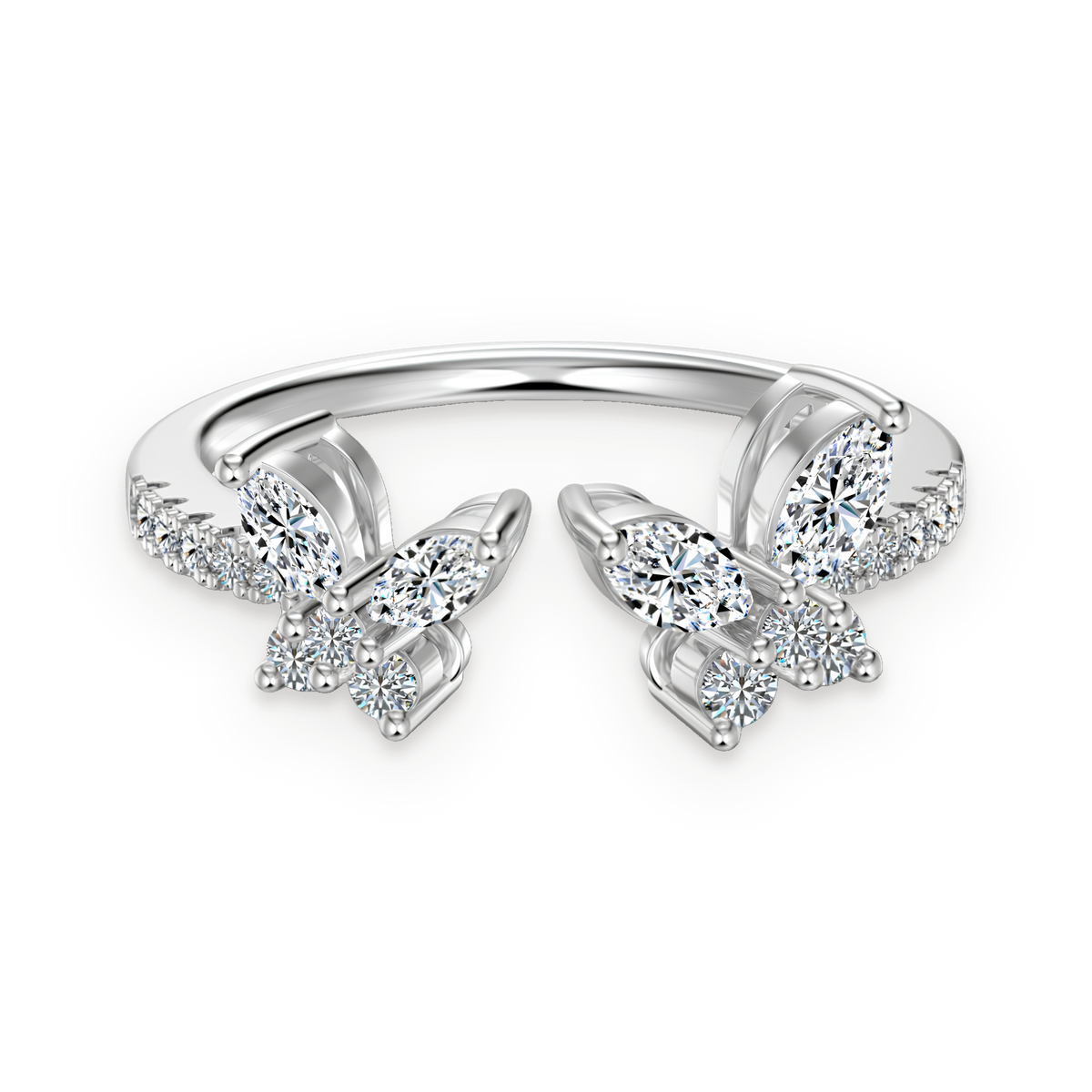 Anillo de mariposas de moissanitas 0,835 ct en plata