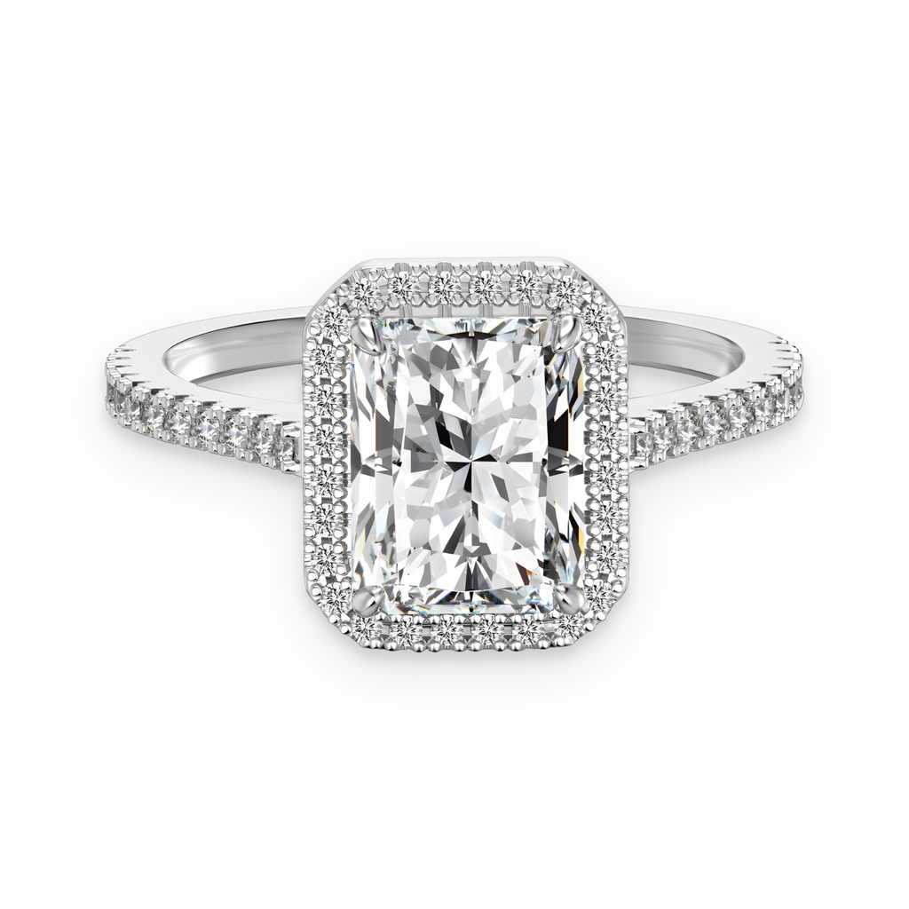 Anillo halo de moissanita y circonitas 3 ct en plata