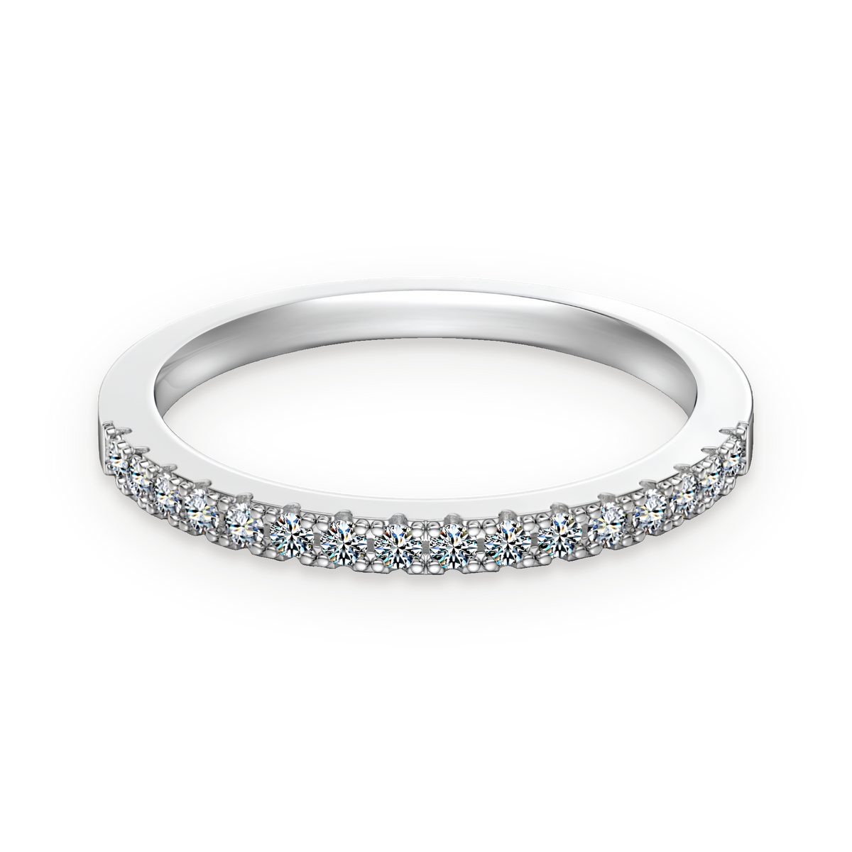 Anillo media alianza de moissanitas de 1,9 mm en plata