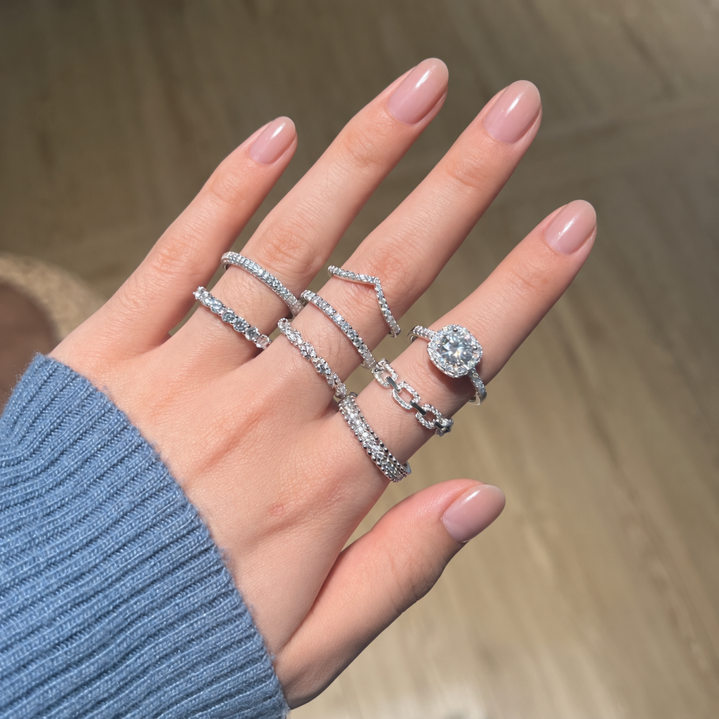 Anillo de banda pavé de moissanitas 0,735 ct en plata