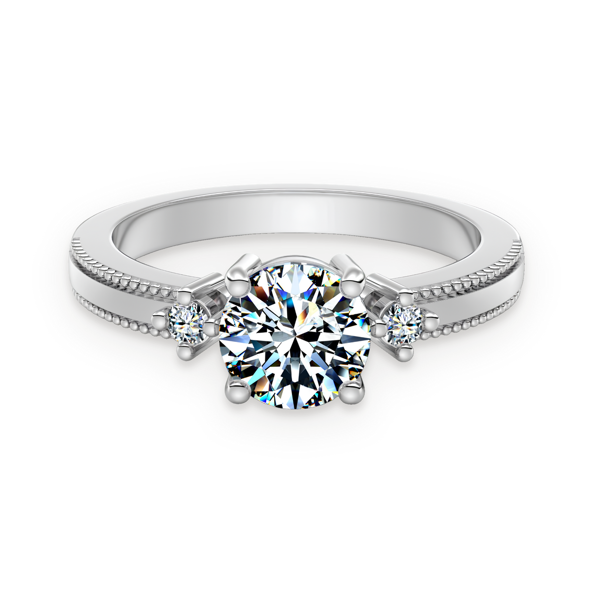 Anillo de tres piedras de moissanitas 1 ct en plata