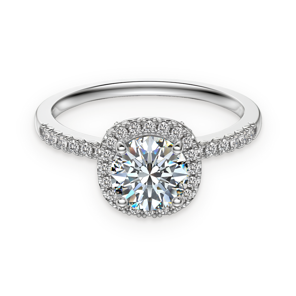 Anillo halo de moissanitas 1,0 ct en plata