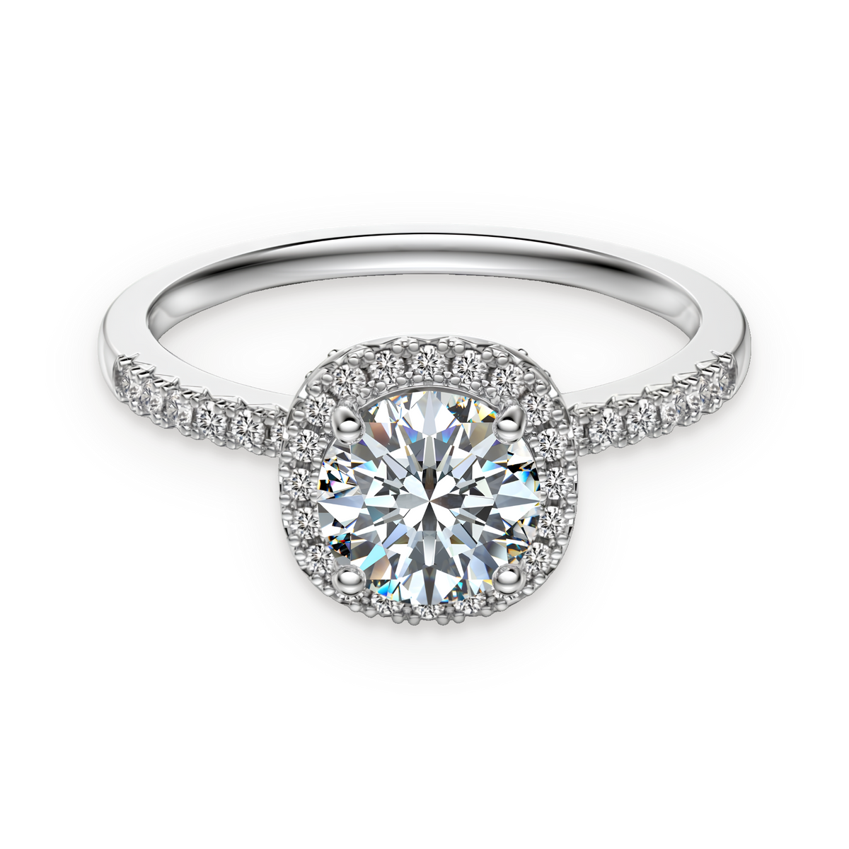 Anillo halo de moissanitas 1,0 ct en plata