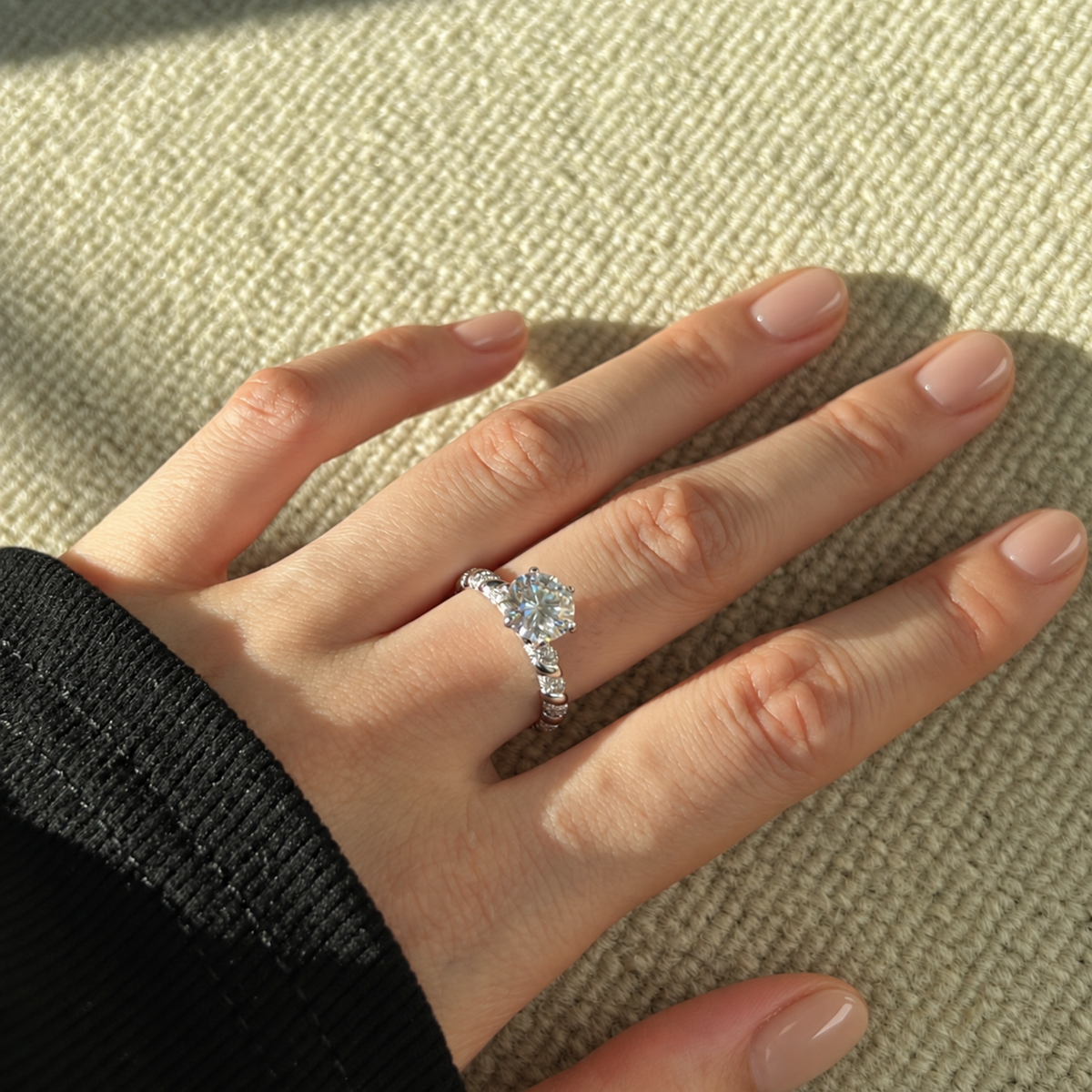 Anillo solitario de moissanita 2 ct en plata