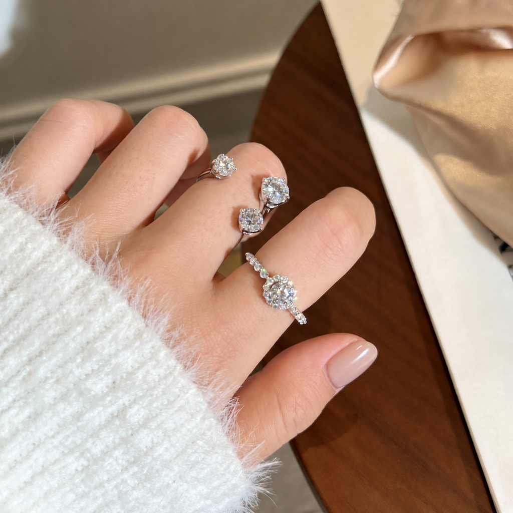 Anillo trío de moissanitas 2,5 ct en plata