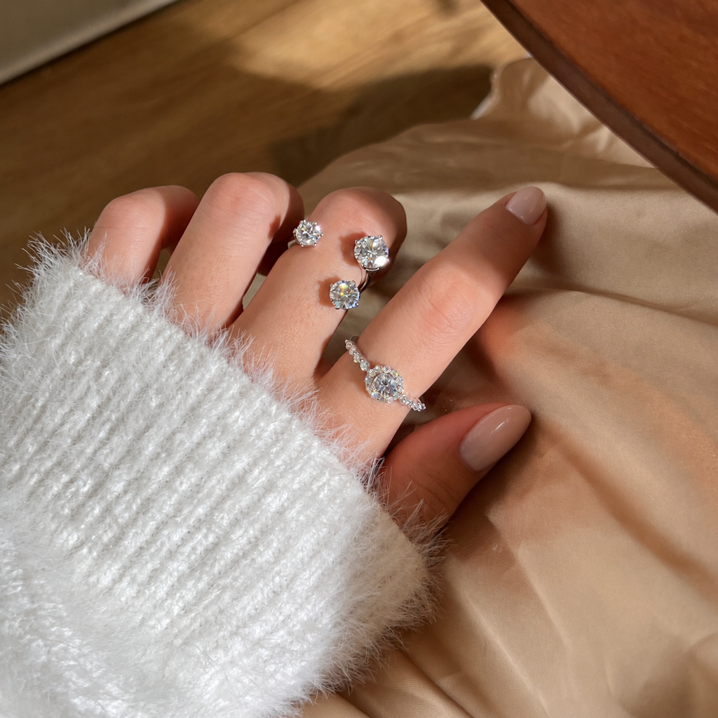 Anillo trío de moissanitas 2,5 ct en plata