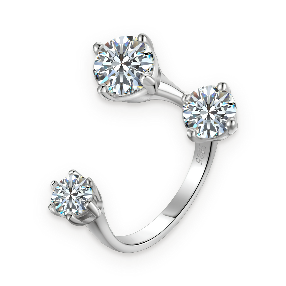 Anillo trío de moissanitas 2,5 ct en plata
