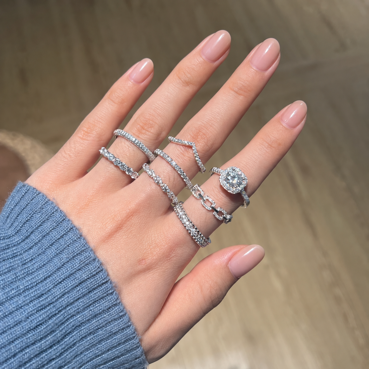 Anillo en V de moissanitas 0,19 ct en plata