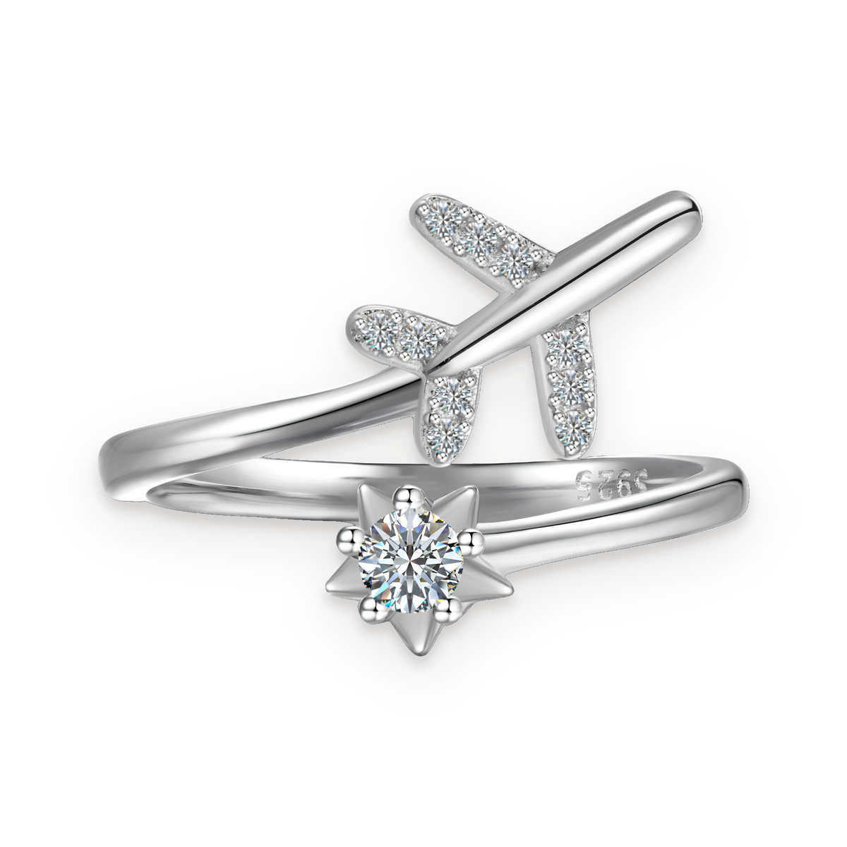 Anillo abierto de moissanitas 0,13 ct en plata