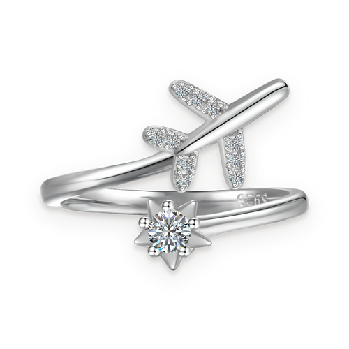Anillo abierto de moissanitas 0,13 ct en plata
