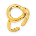 Anillo abierto de diseño circular en acero dorado