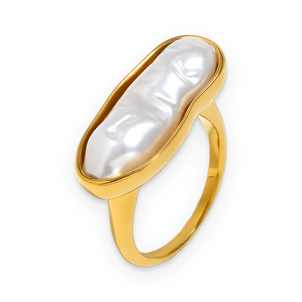 Anillo de perla en acero dorado