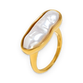 Anillo de perla en acero dorado