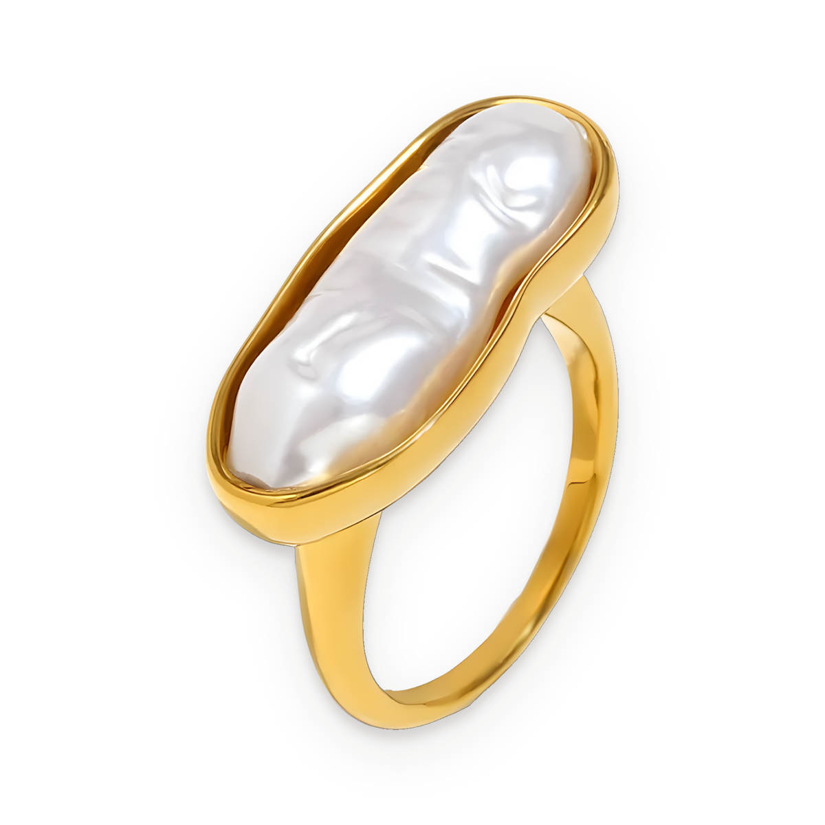 Anillo de perla en acero dorado