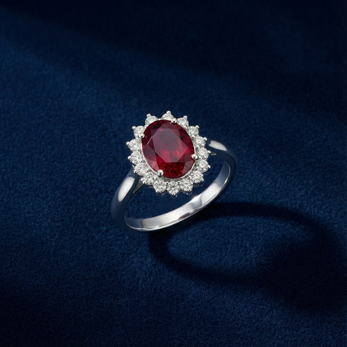 Anillo con halo de rodolita y circonitas en plata