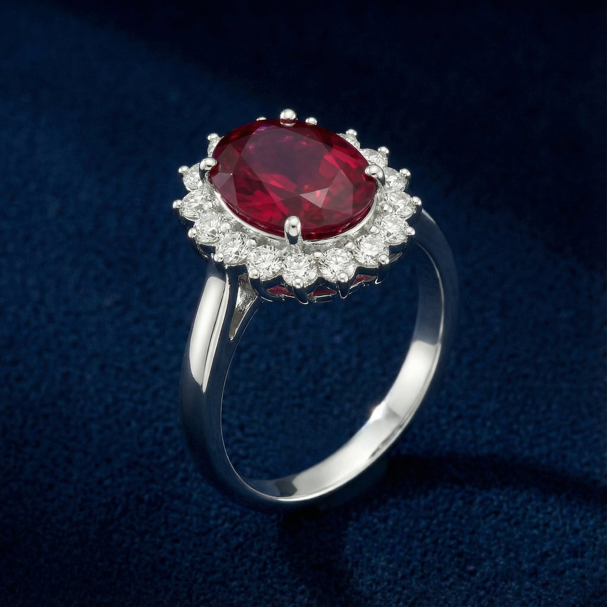 Anillo con halo de rodolita y circonitas en plata