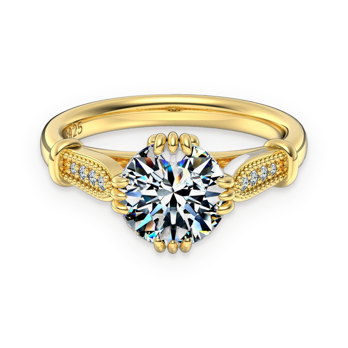 Anillo solitario de moissanita 2 ct dorado