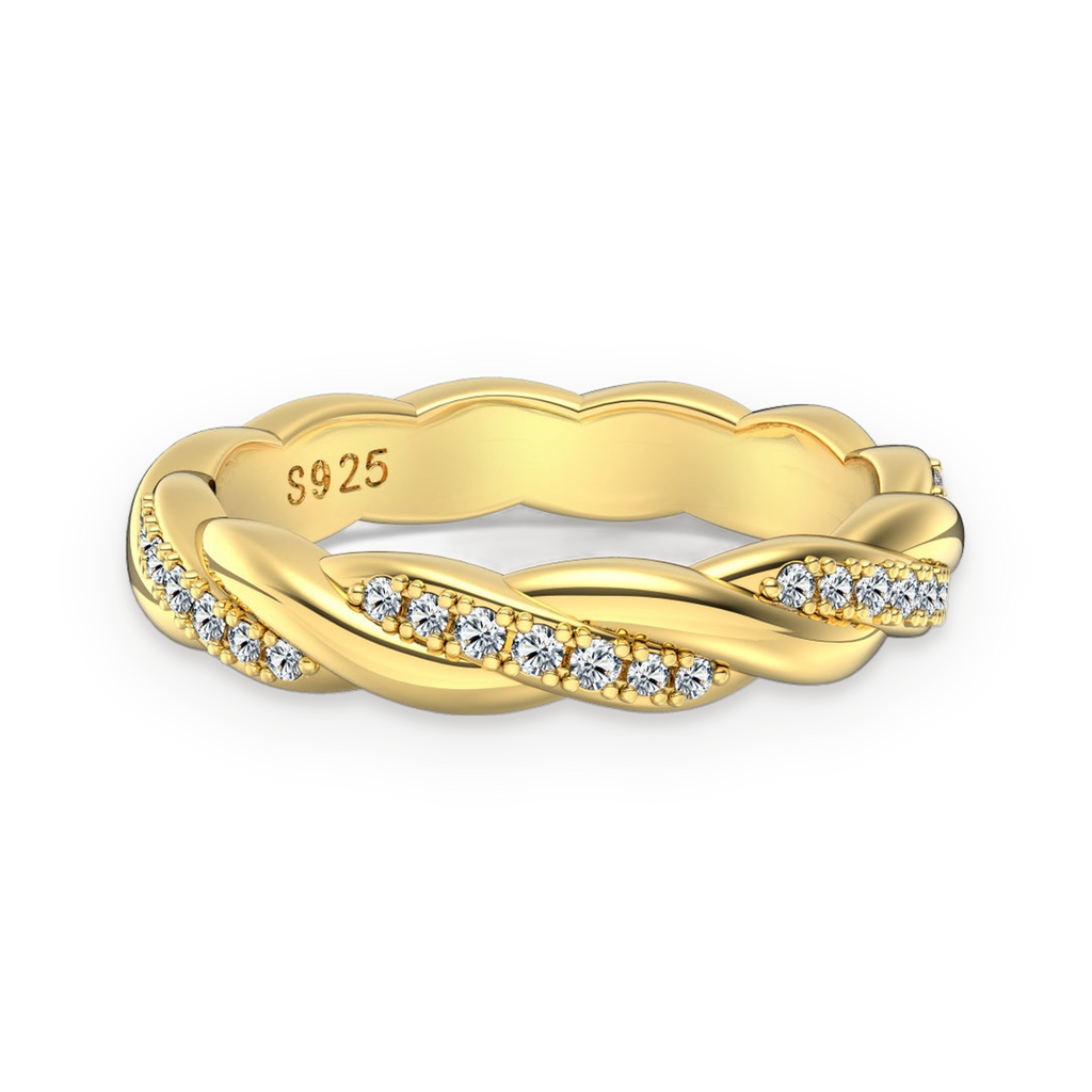 Anillo trenzado de moissanitas 0,01 ct dorado