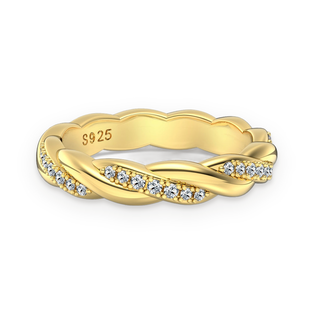 Anillo trenzado de moissanitas 0,01 ct dorado