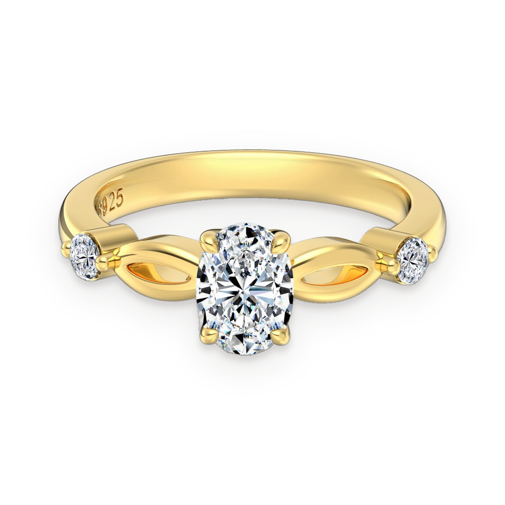 Anillo de tres piedras de moissanita 1 ct dorado