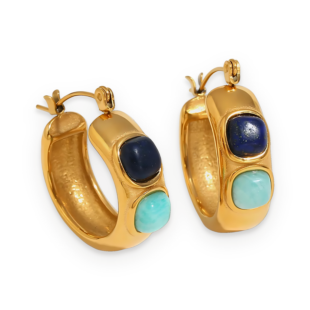 Pendientes de aro de piedras de colores en acero dorado