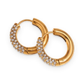 Pendientes de aro de circonitas en acero dorado