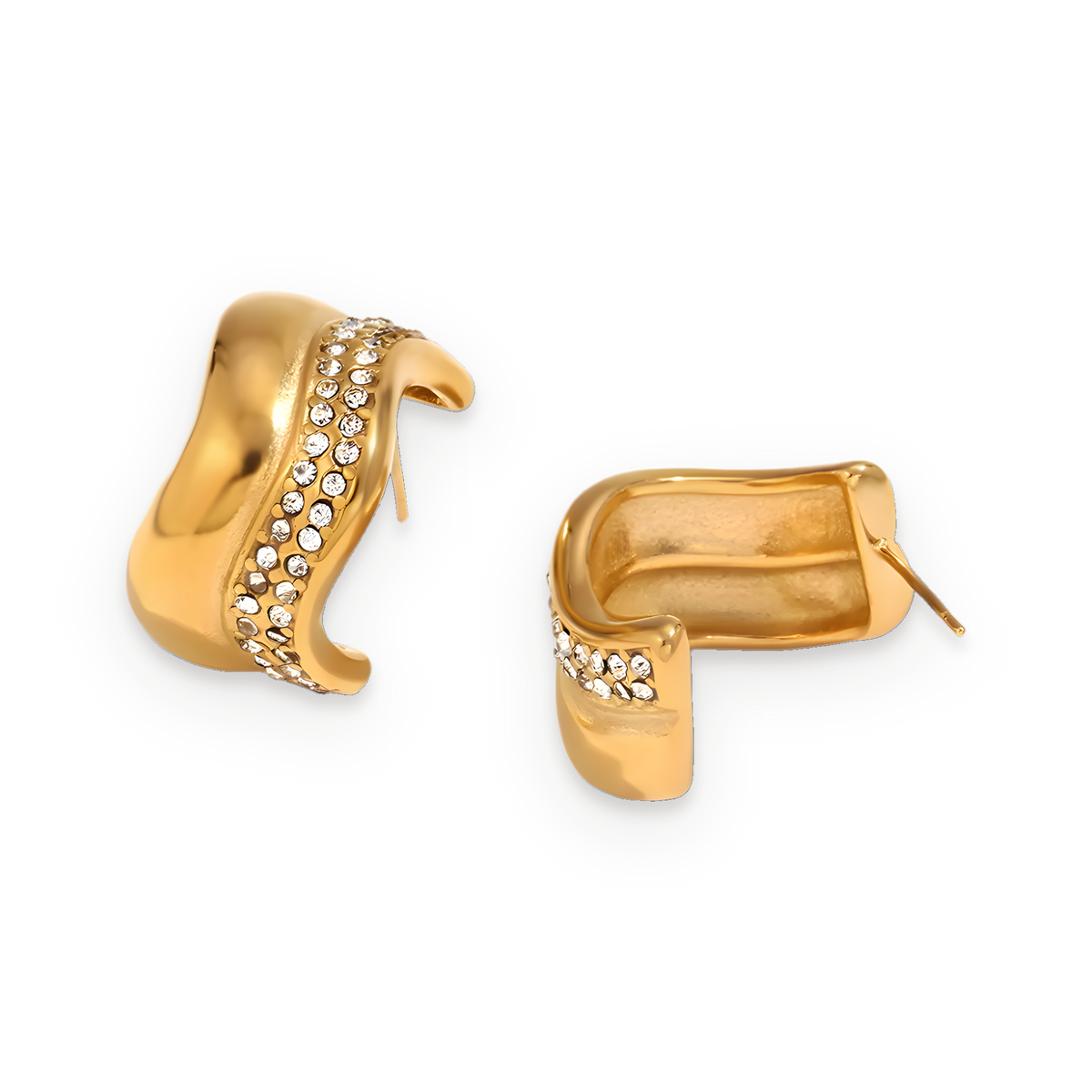 Pendientes de aro de microcristales en acero dorado
