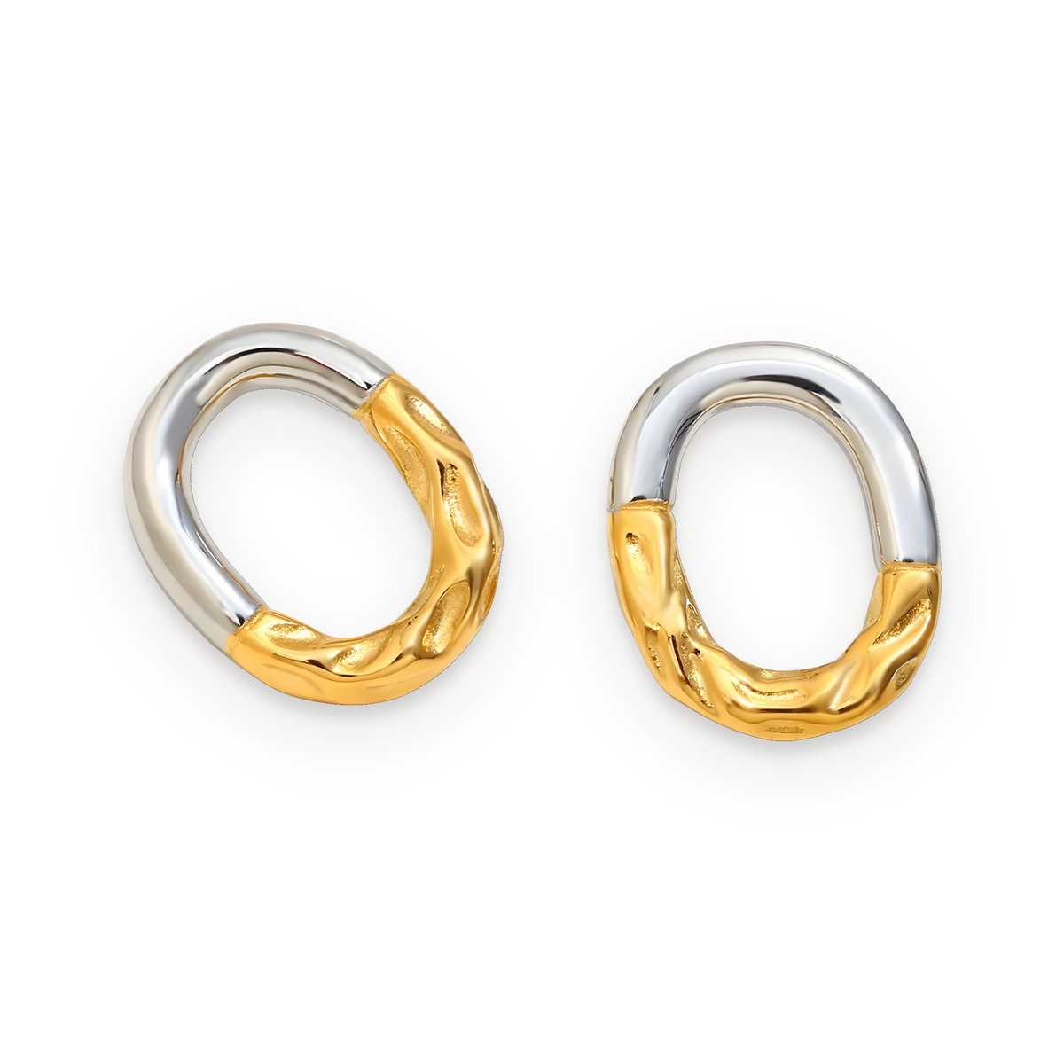 Pendientes de aro ovalado bicolor en acero dorado