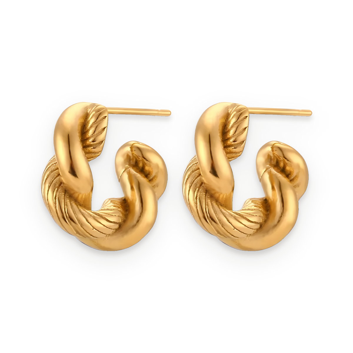 Pendientes de aro entrelazado en acero dorado