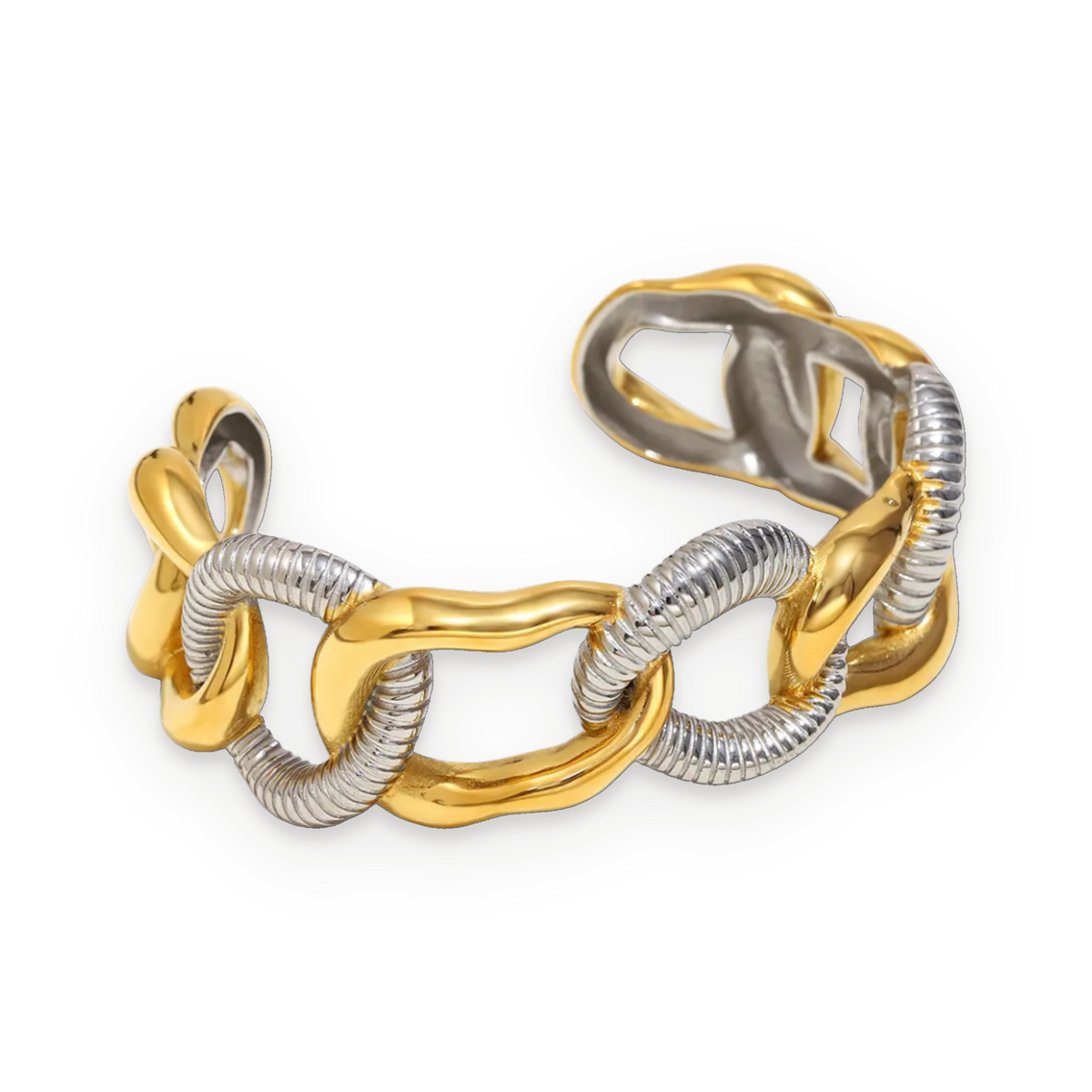 Pulsera de eslabones bicolor en acero dorado