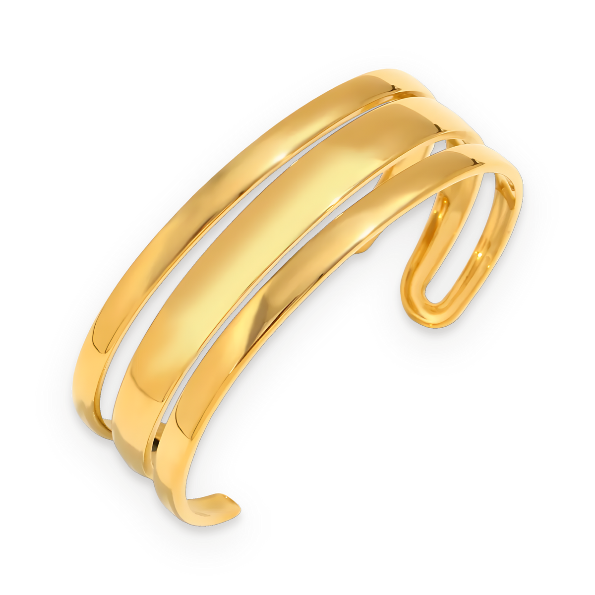 Pulsera brazalete de tres líneas en acero dorado