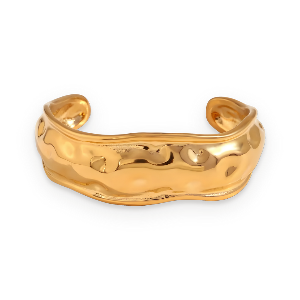 Pulsera brazalete de ondas orgánicas en acero dorado