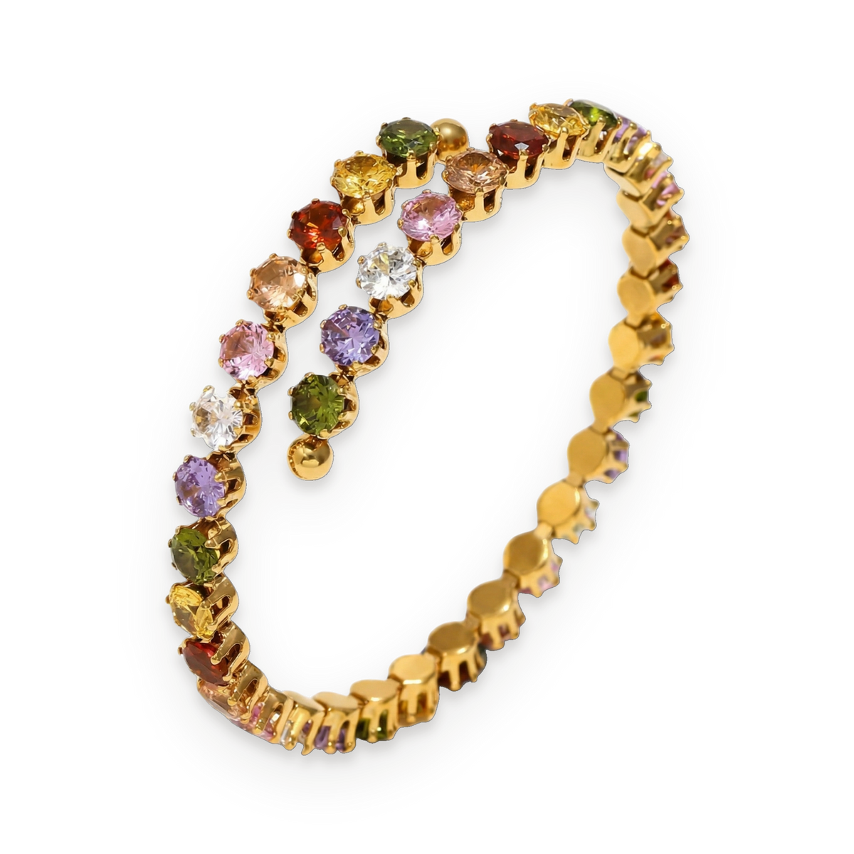 Pulsera geométrica de circonitas multicolor en acero dorado