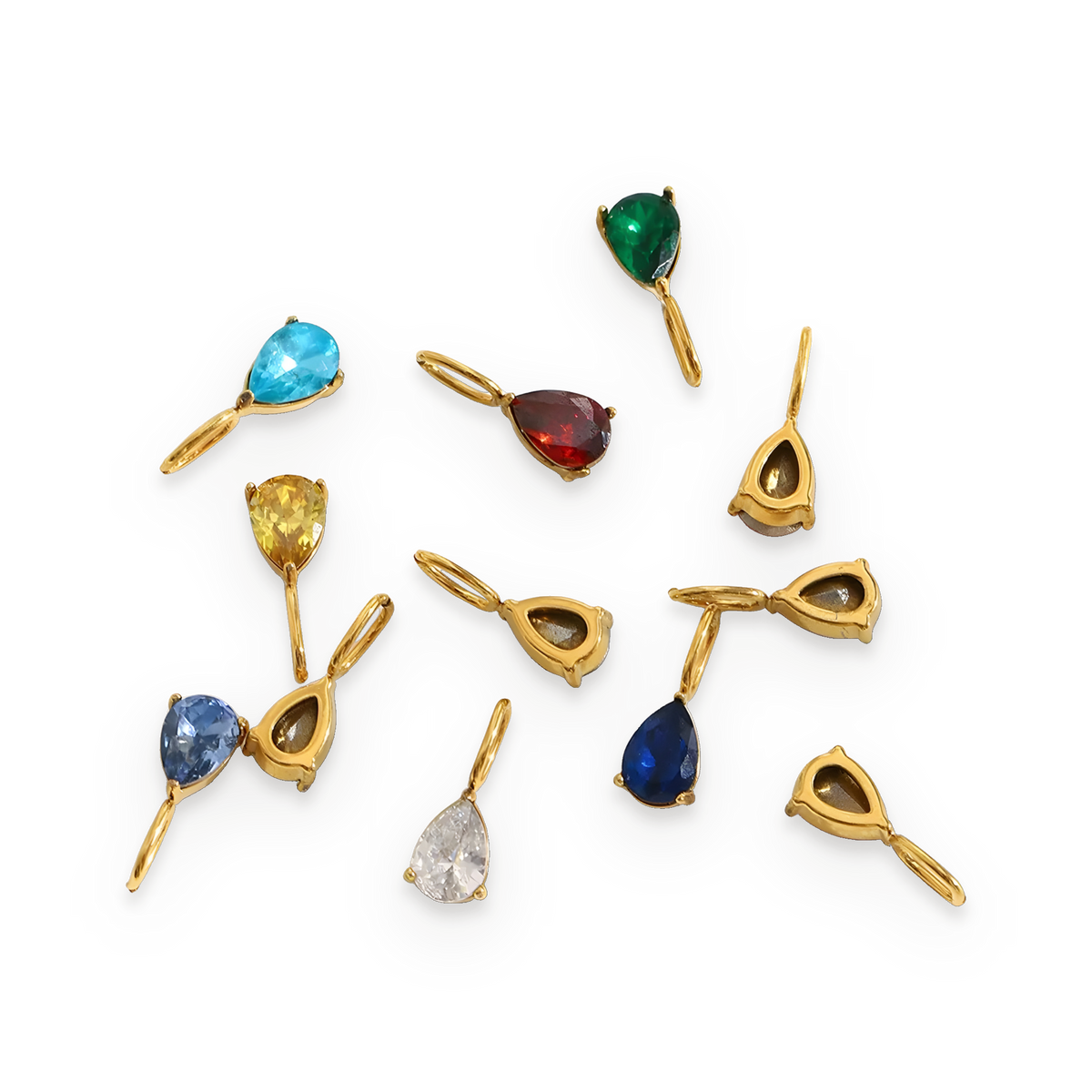 Charm de gota de circonita en acero dorado