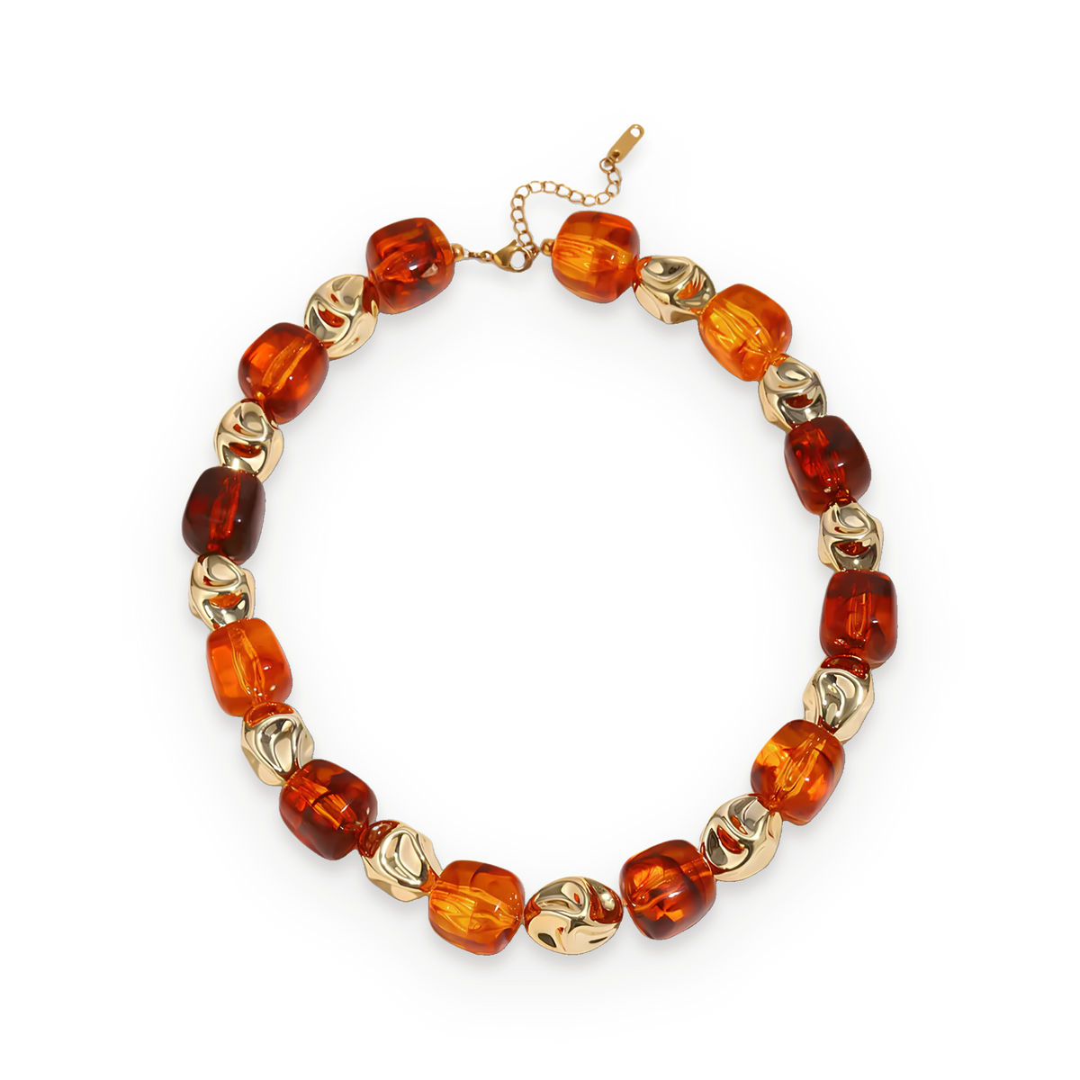 Collar de cuentas en tonos ámbar en acero dorado
