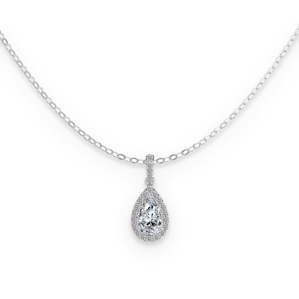 Collar con colgante de moissanita pera y halo 1 ct en plata