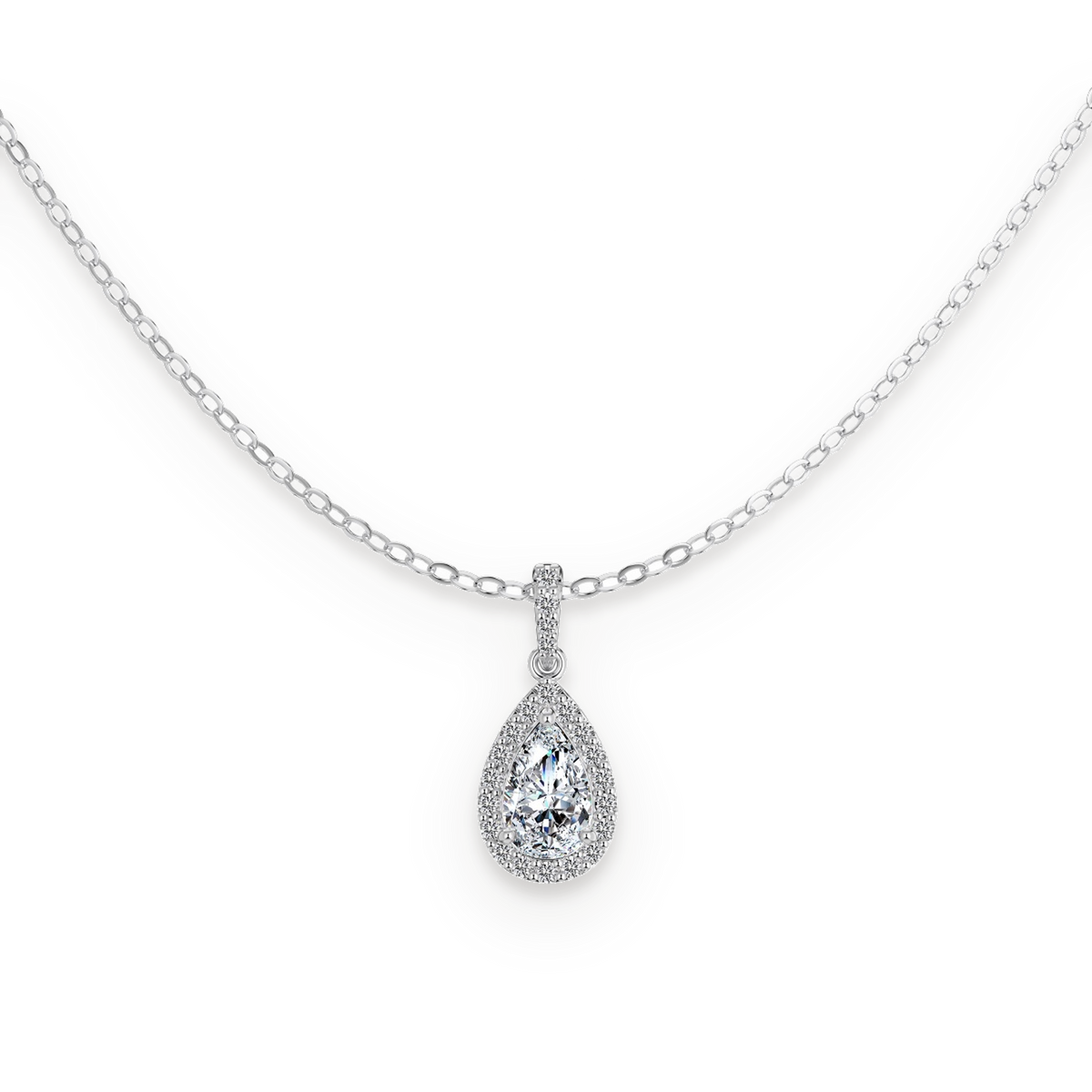 Collar con colgante de moissanita pera y halo 1 ct en plata