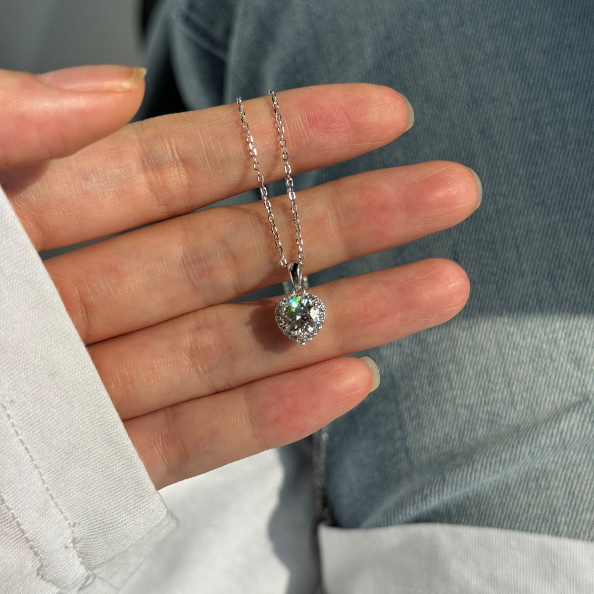 Collar con corazón de moissanitas 1 ct en plata