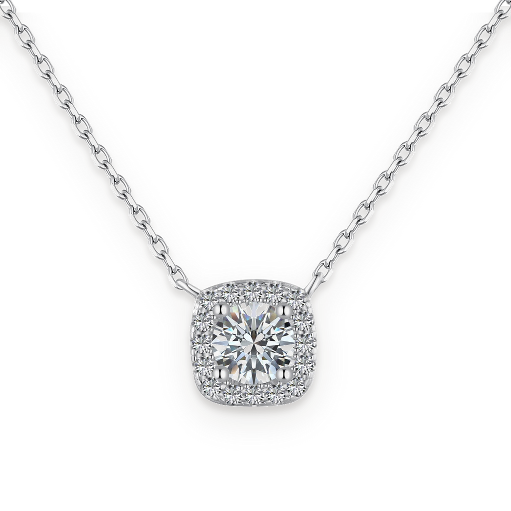 Collar con halo de moissanita 0,5 ct en plata