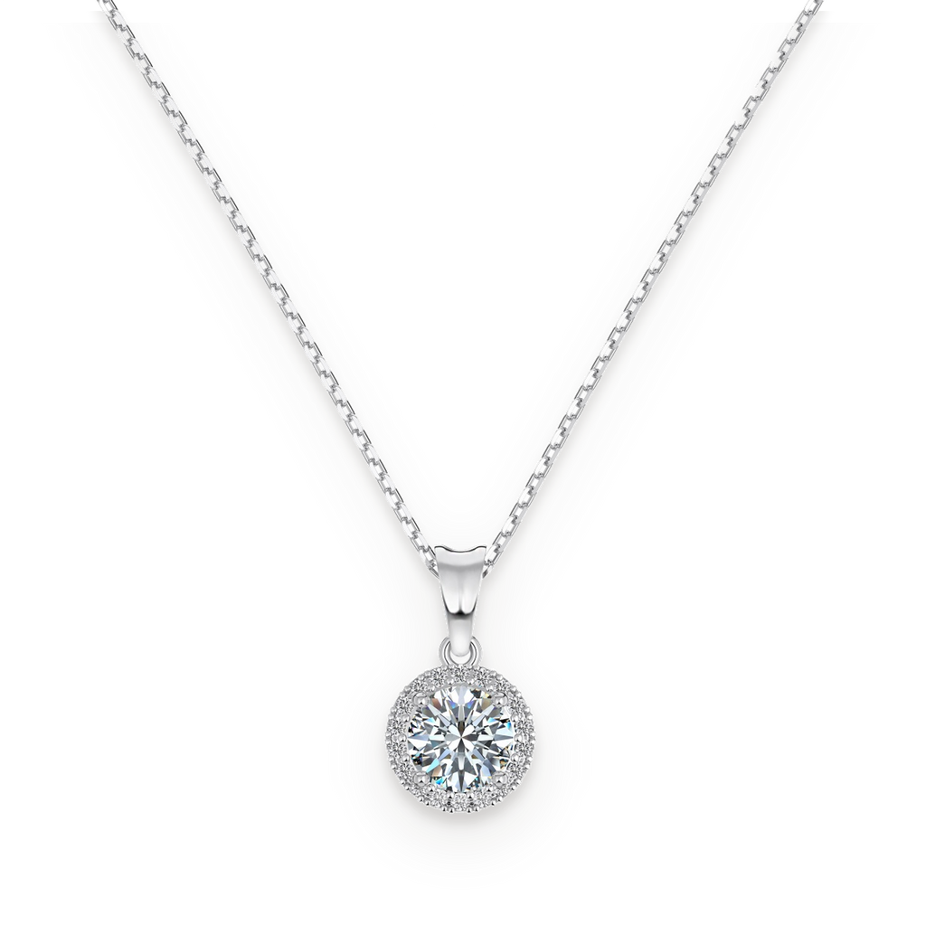 Collar con halo de moissanita 1 ct en plata