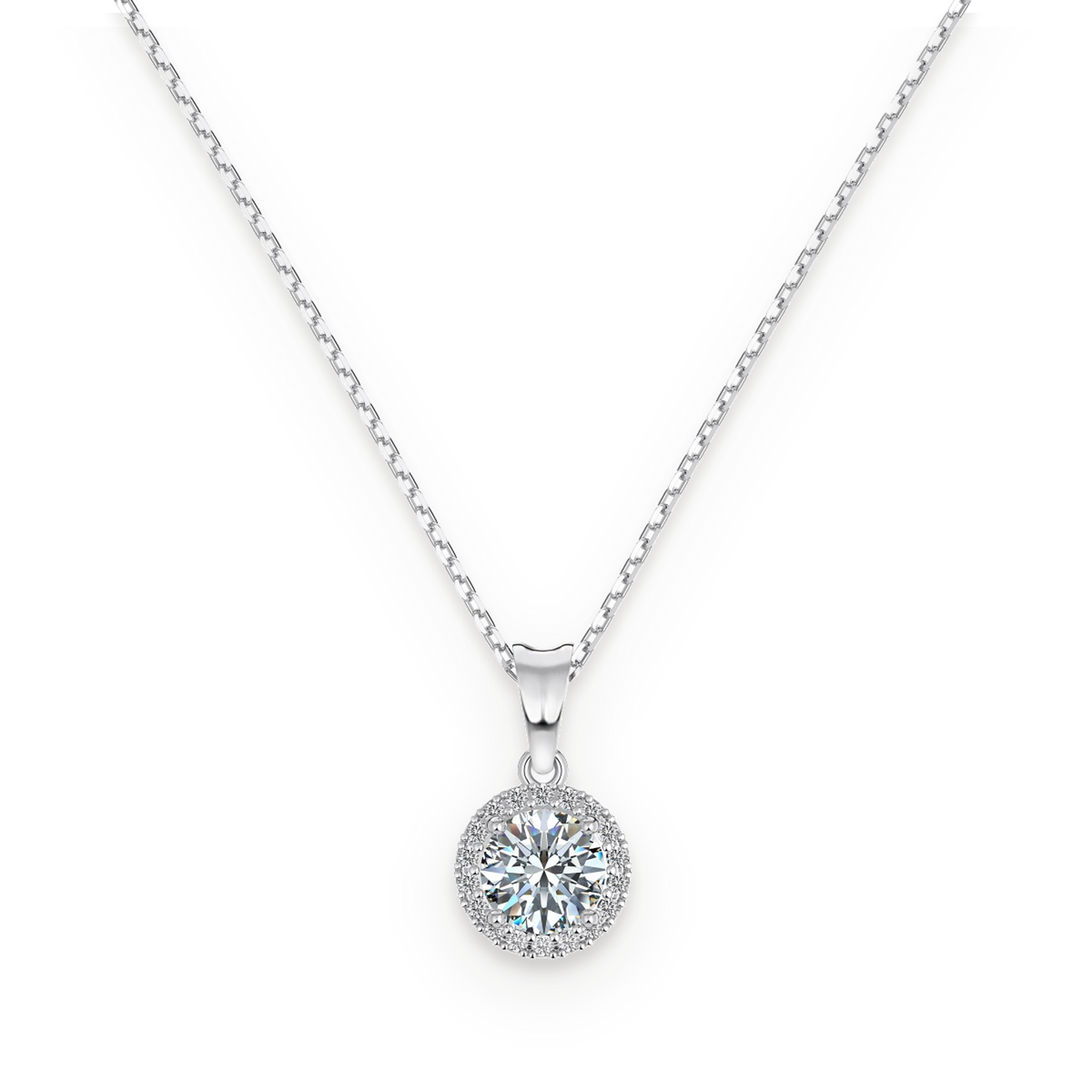 Collar con halo de moissanita 1 ct en plata