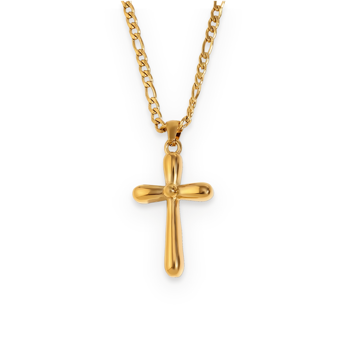 Collar con cruz en acero dorado