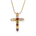Collar con cruz de piedras de colores en acero dorado