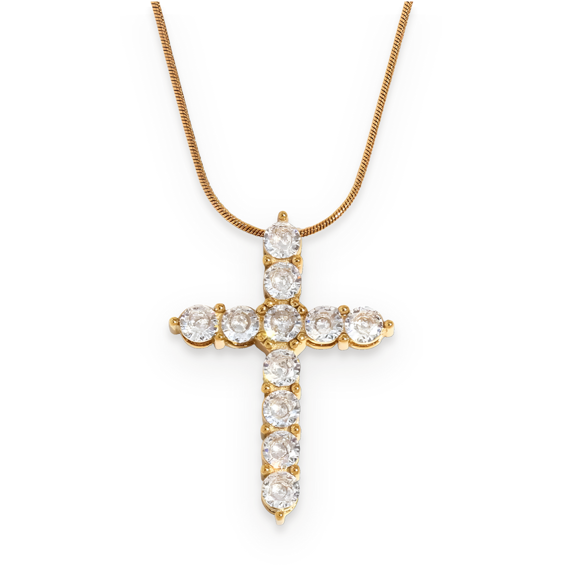 Collar cruz de circonitas en acero dorado