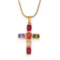 Collar con cruz de cristales de colores en acero dorado