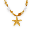 Collar con estrella de mar de piedras naturales en acero dorado
